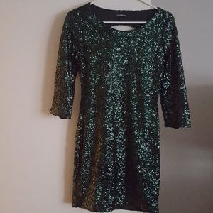 Green sequin dress.